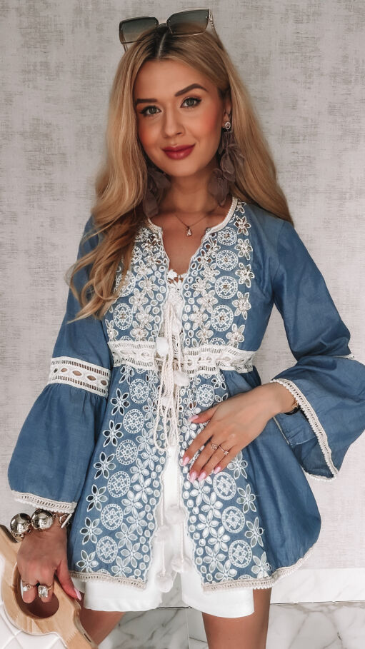 Bluzka wiązana w stylu boho z bawełny ONE SIZE - R999