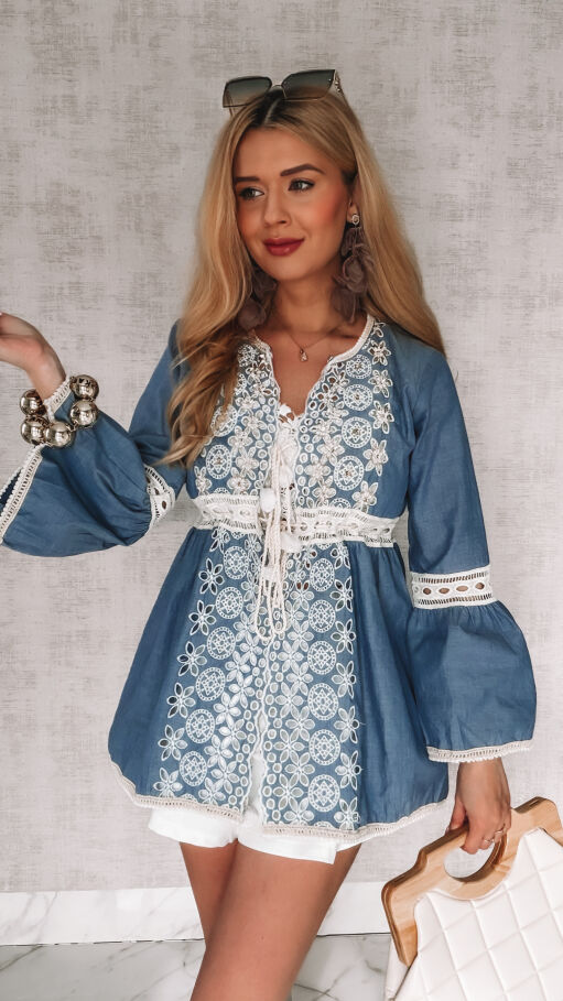Bluzka wiązana w stylu boho z bawełny ONE SIZE - R999