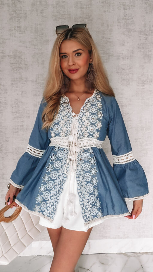 Bluzka wiązana w stylu boho z bawełny ONE SIZE - R999