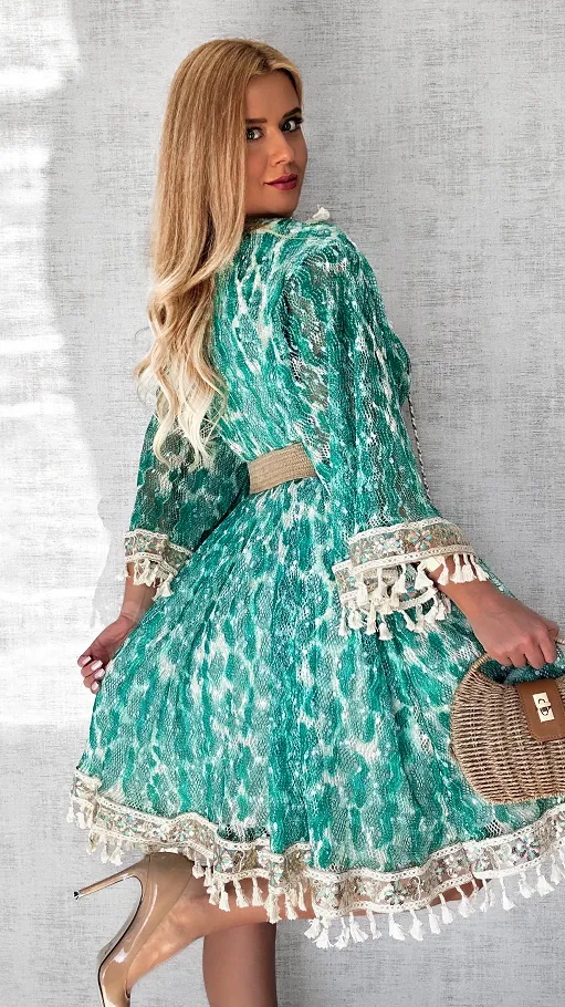 Luźna BOHO sukienka w cudownym zielonym kolorze ONE SIZE - P692A