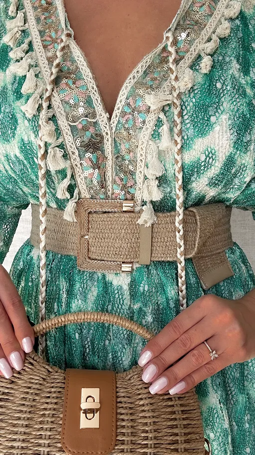 Luźna BOHO sukienka w cudownym zielonym kolorze ONE SIZE - P692A