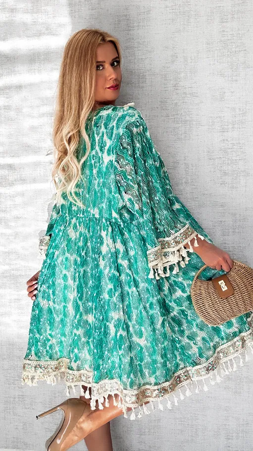 Luźna BOHO sukienka w cudownym zielonym kolorze ONE SIZE - P692A