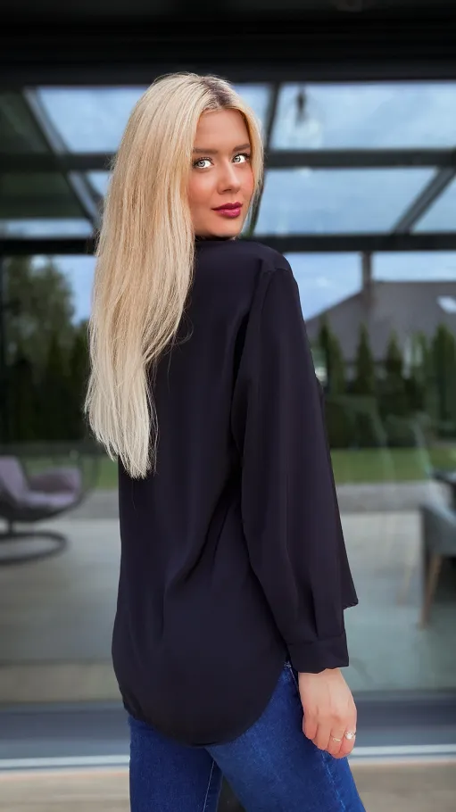 Czarna elegancka koszula z krawatką ONE SIZE - R102