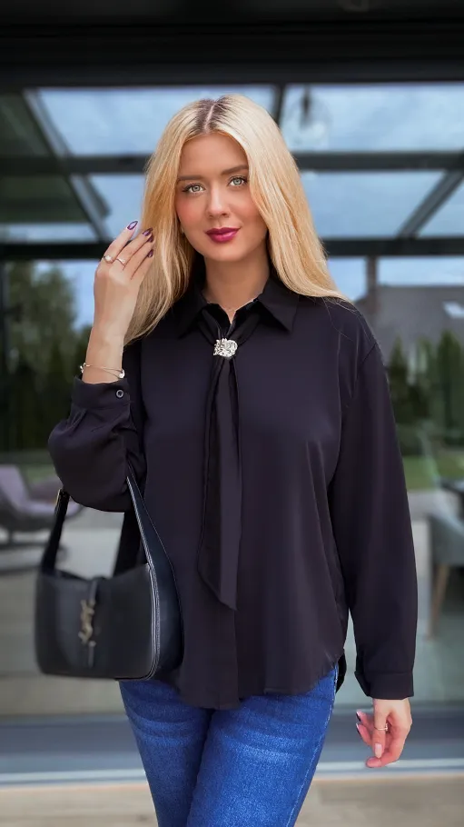 Czarna elegancka koszula z krawatką ONE SIZE - R102
