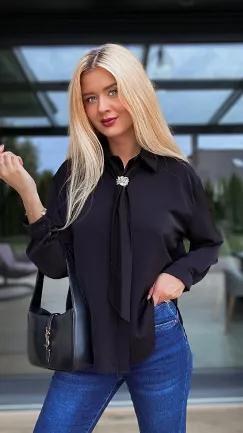 Czarna elegancka koszula z krawatką ONE SIZE - R102