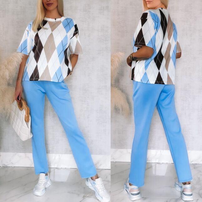 Modny wiosenny komplet dresowy z bluzą w romby ONE SIZE - R902