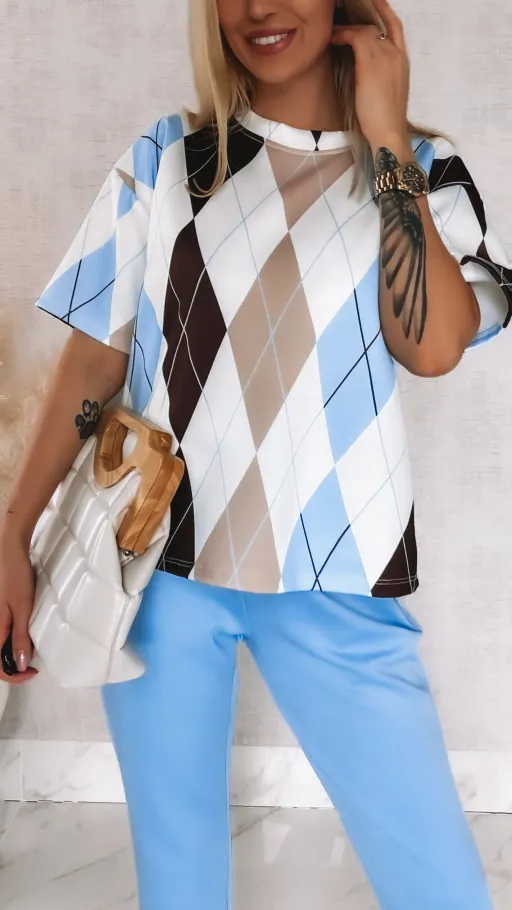 Modny wiosenny komplet dresowy z bluzą w romby ONE SIZE - R902