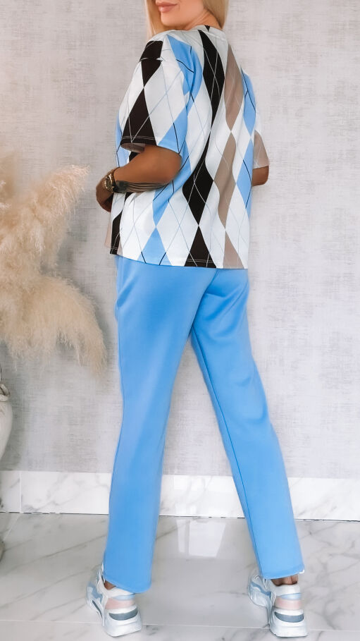 Modny wiosenny komplet dresowy z bluzą w romby ONE SIZE - R902