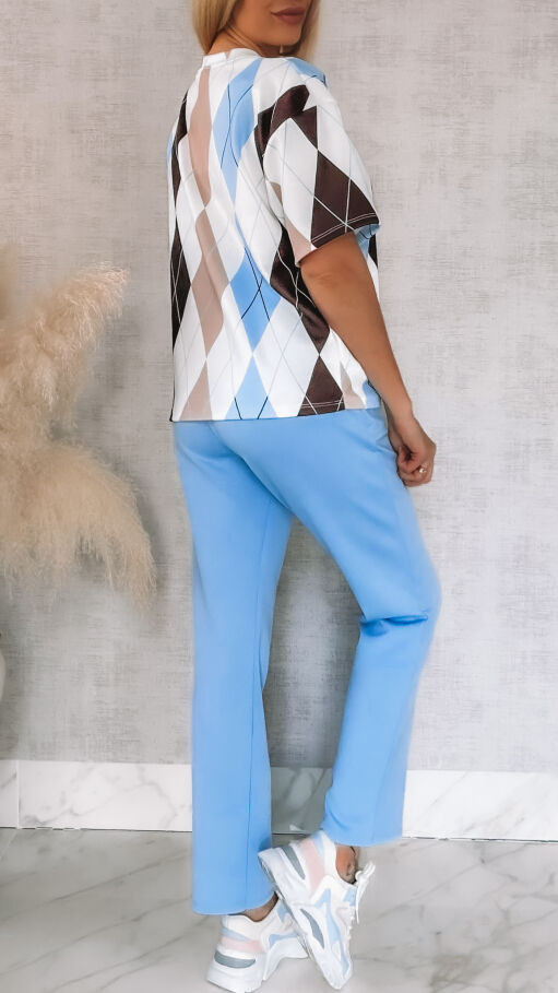 Modny wiosenny komplet dresowy z bluzą w romby ONE SIZE - R902