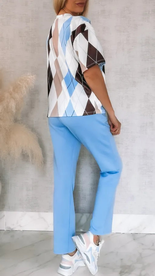 Modny wiosenny komplet dresowy z bluzą w romby ONE SIZE - R902