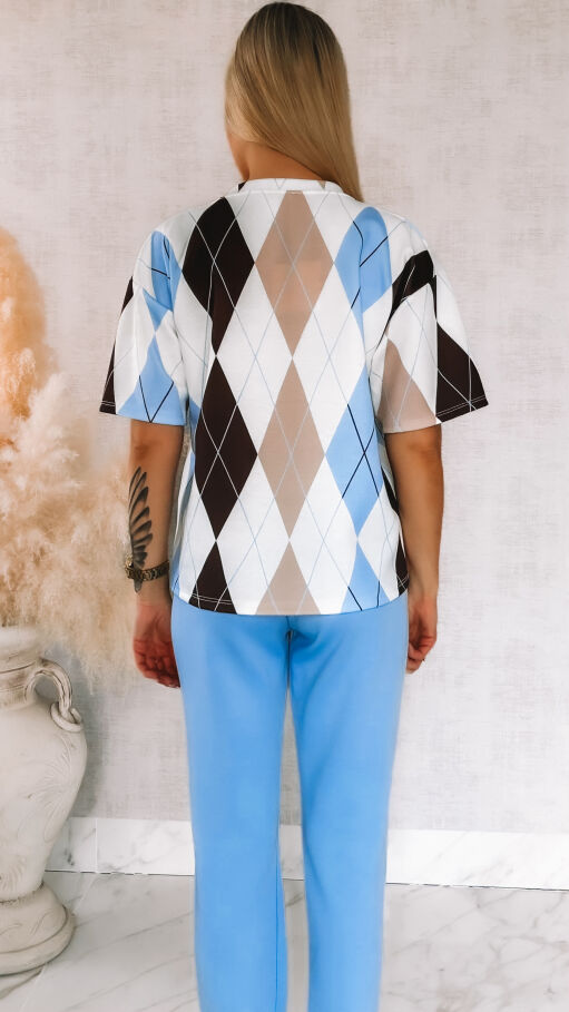 Modny wiosenny komplet dresowy z bluzą w romby ONE SIZE - R902