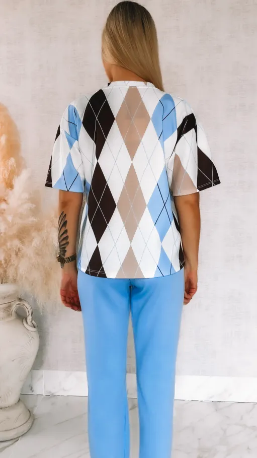 Modny wiosenny komplet dresowy z bluzą w romby ONE SIZE - R902