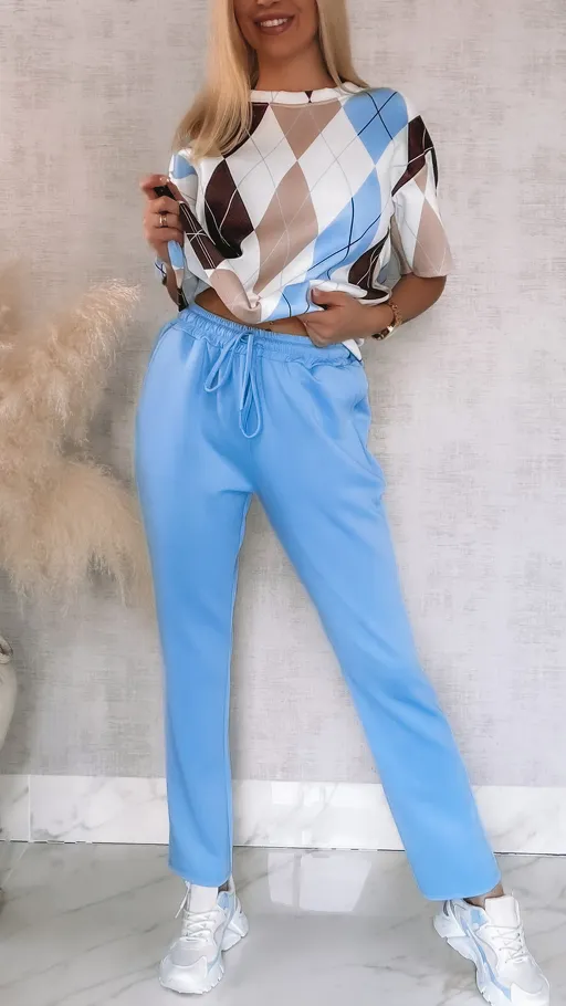 Modny wiosenny komplet dresowy z bluzą w romby ONE SIZE - R902