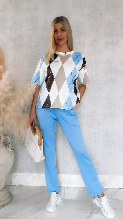 Modny wiosenny komplet dresowy z bluzą w romby ONE SIZE - R902