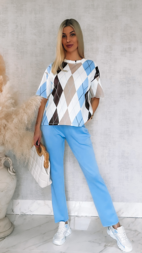 Modny wiosenny komplet dresowy z bluzą w romby ONE SIZE - R902