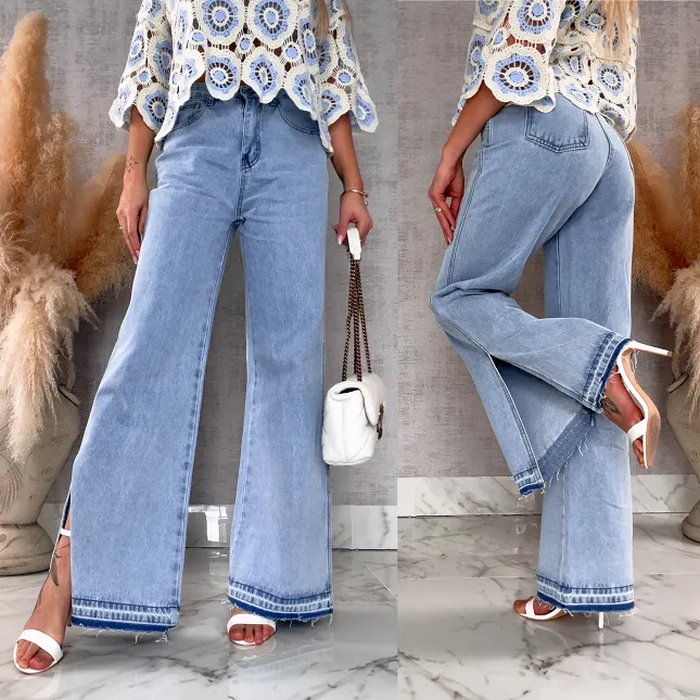 Super spodnie jeansowe z rozcięciami na nogawkach BLUE JEANS - R500A