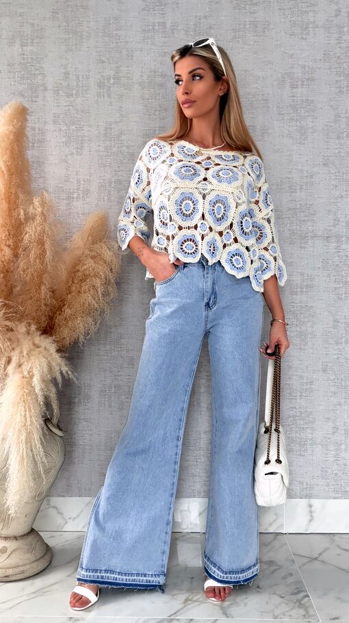 Super spodnie jeansowe z rozcięciami na nogawkach BLUE JEANS - R500A