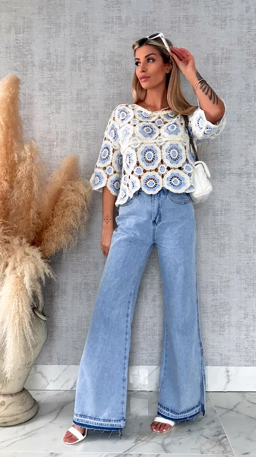 Super spodnie jeansowe z rozcięciami na nogawkach BLUE JEANS - R500A