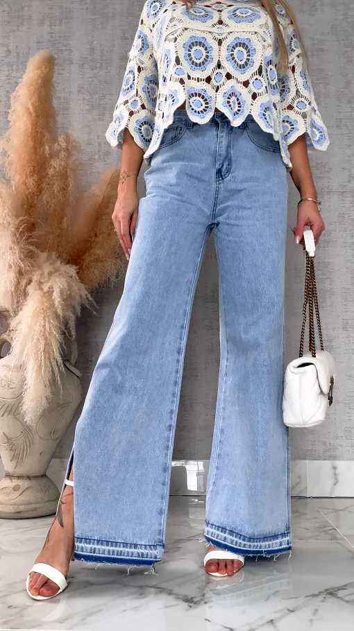 Super spodnie jeansowe z rozcięciami na nogawkach BLUE JEANS - R500A