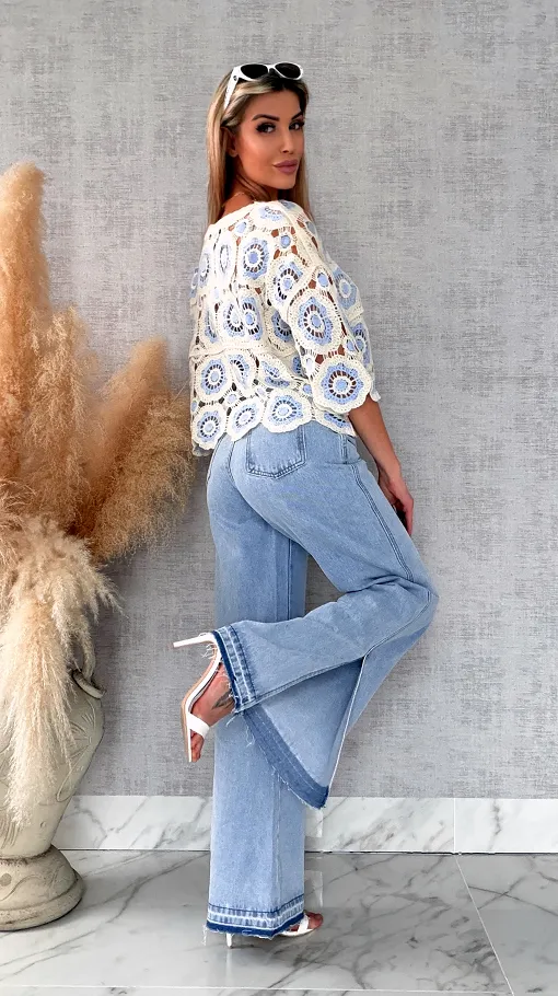 Super spodnie jeansowe z rozcięciami na nogawkach BLUE JEANS - R500A