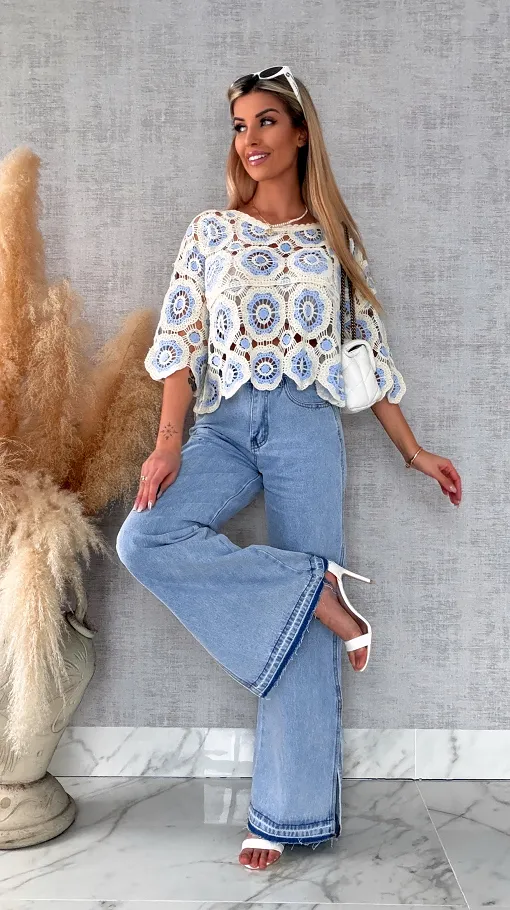 Super spodnie jeansowe z rozcięciami na nogawkach BLUE JEANS - R500A