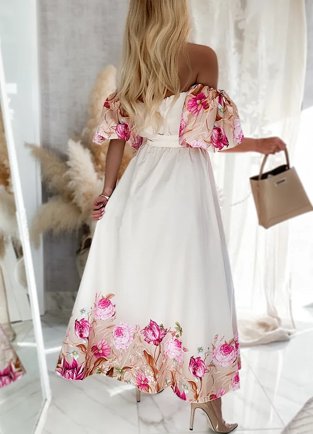 Genialna MAXI sukienka w stylu hiszpanki w piękne kwiaty - N194