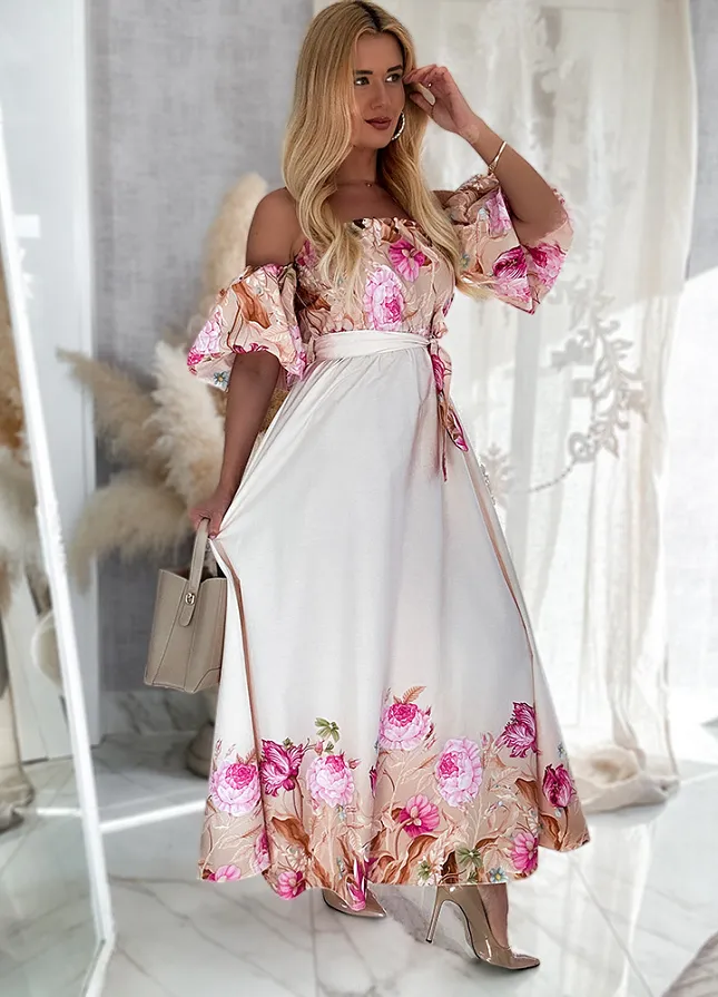 Genialna MAXI sukienka w stylu hiszpanki w piękne kwiaty - N194