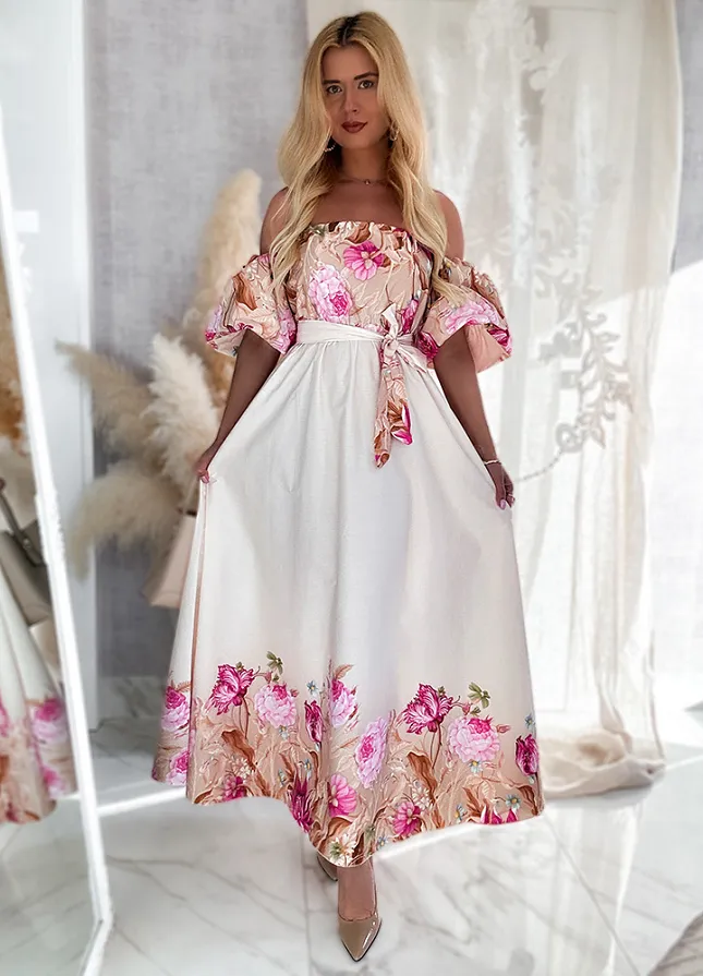 Genialna MAXI sukienka w stylu hiszpanki w piękne kwiaty - N194