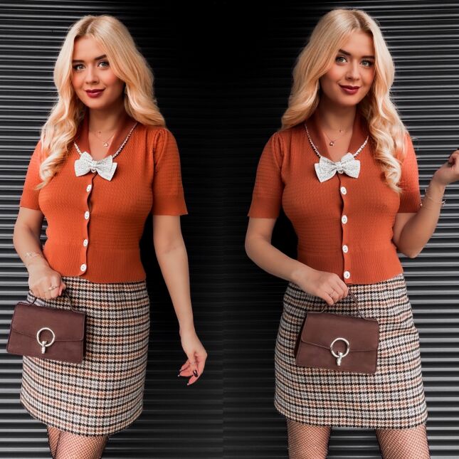 Dzianinowa świąteczna bluzka z kokardą KARMELOWA one size - R376B
