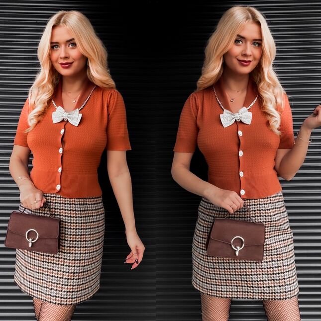 Dzianinowa świąteczna bluzka z kokardą KARMELOWA one size - R376B