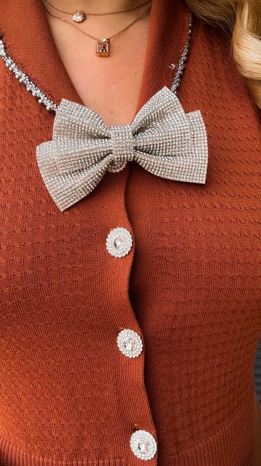 Dzianinowa świąteczna bluzka z kokardą KARMELOWA one size - R376B