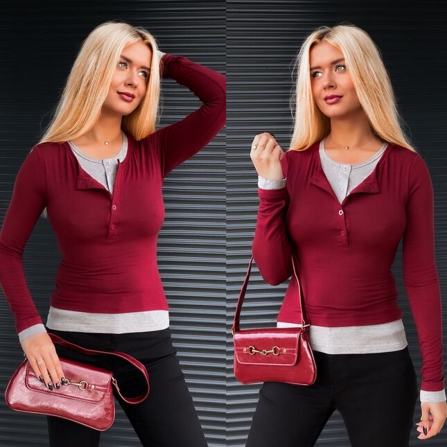 Bawełniana podwójna bluzka BORDO/SZARA one size - R151