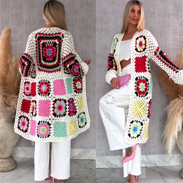 Fantastyczny kardigan szydełkowy na wiosną ONE SIZE - R723