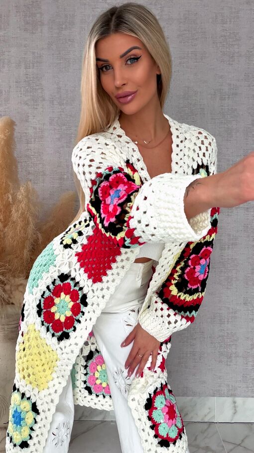 Fantastyczny kardigan szydełkowy na wiosną ONE SIZE - R723