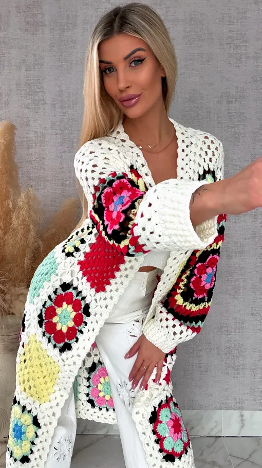 Fantastyczny kardigan szydełkowy na wiosną ONE SIZE - R723