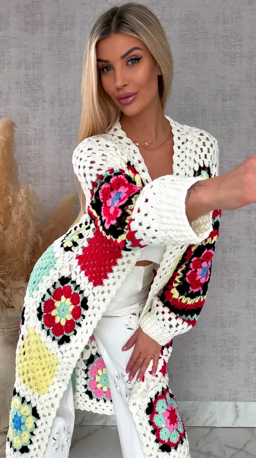 Fantastyczny kardigan szydełkowy na wiosną ONE SIZE - R723
