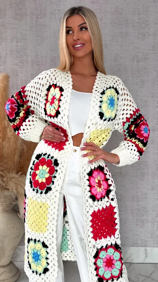 Fantastyczny kardigan szydełkowy na wiosną ONE SIZE - R723