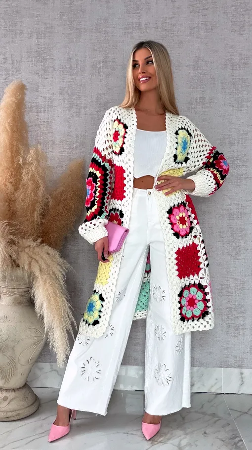 Fantastyczny kardigan szydełkowy na wiosną ONE SIZE - R723