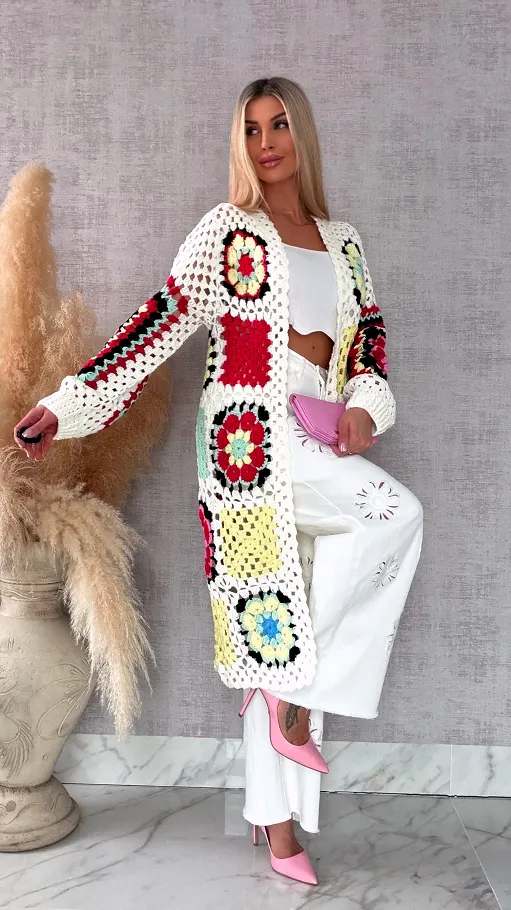 Fantastyczny kardigan szydełkowy na wiosną ONE SIZE - R723