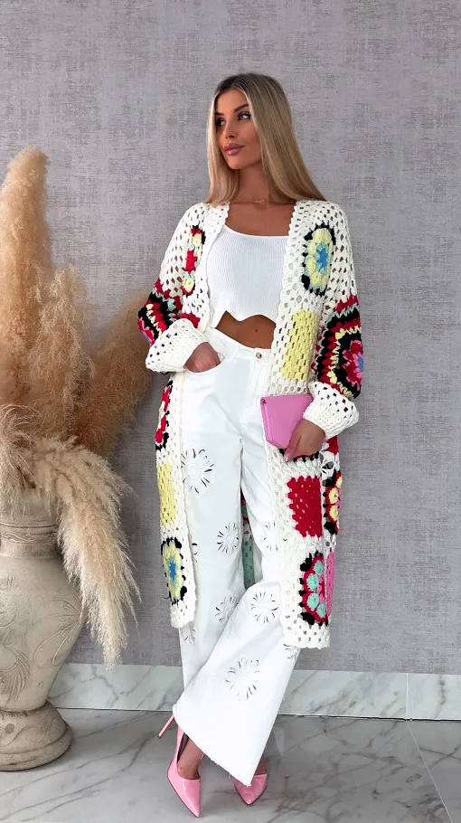 Fantastyczny kardigan szydełkowy na wiosną ONE SIZE - R723