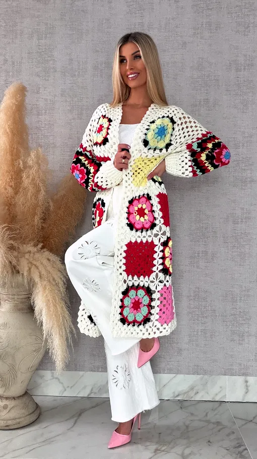 Fantastyczny kardigan szydełkowy na wiosną ONE SIZE - R723