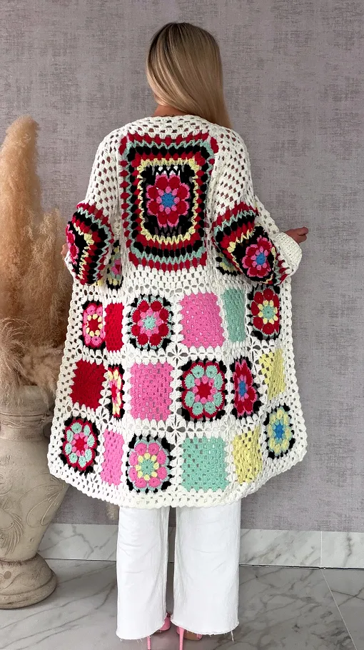 Fantastyczny kardigan szydełkowy na wiosną ONE SIZE - R723