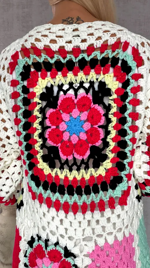 Fantastyczny kardigan szydełkowy na wiosną ONE SIZE - R723