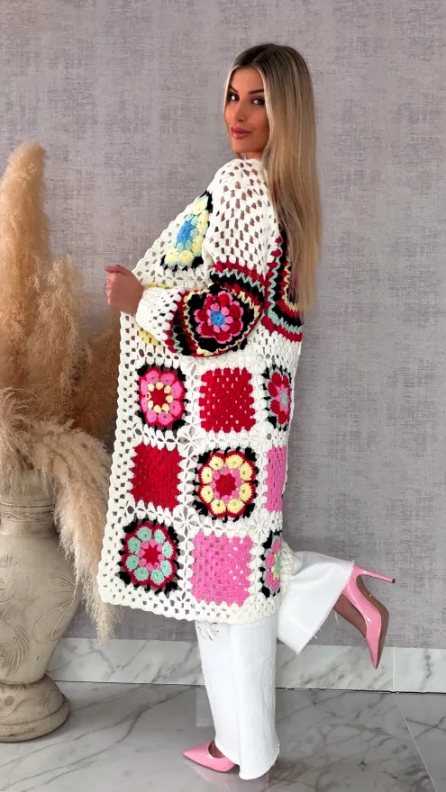 Fantastyczny kardigan szydełkowy na wiosną ONE SIZE - R723