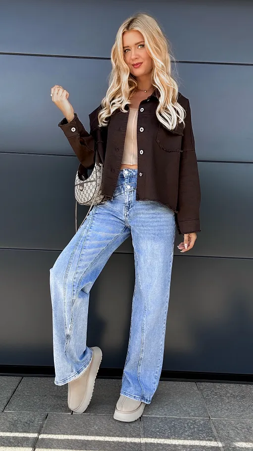 Jeansowa kurtka KATANA w kolorze czekoladowym ONE SIZE - R009