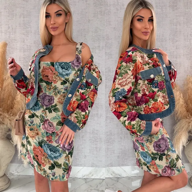 Ekskluzywna kurtka KATANA w kolorowe kwiaty - R680