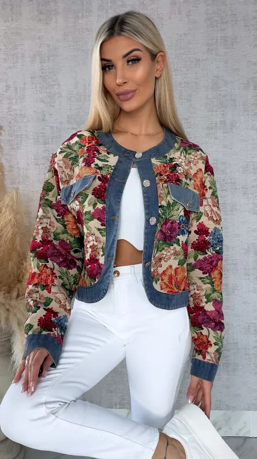 Ekskluzywna kurtka KATANA w kolorowe kwiaty - R680