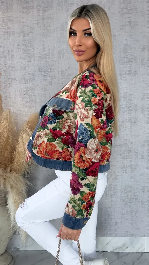 Ekskluzywna kurtka KATANA w kolorowe kwiaty - R680