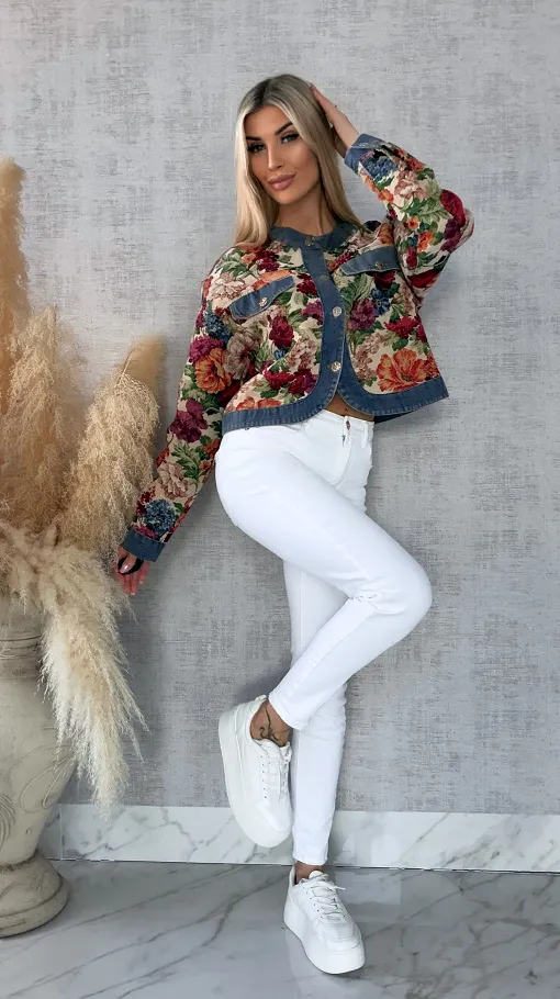 Ekskluzywna kurtka KATANA w kolorowe kwiaty - R680