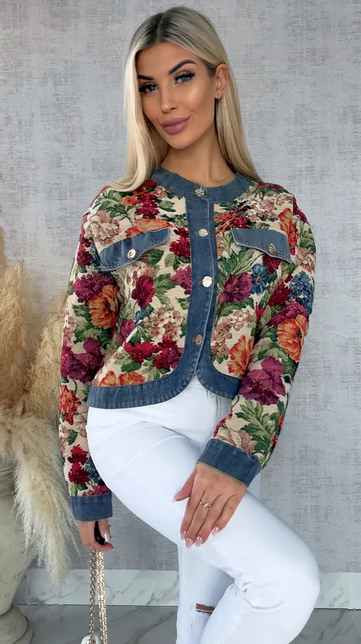 Ekskluzywna kurtka KATANA w kolorowe kwiaty - R680